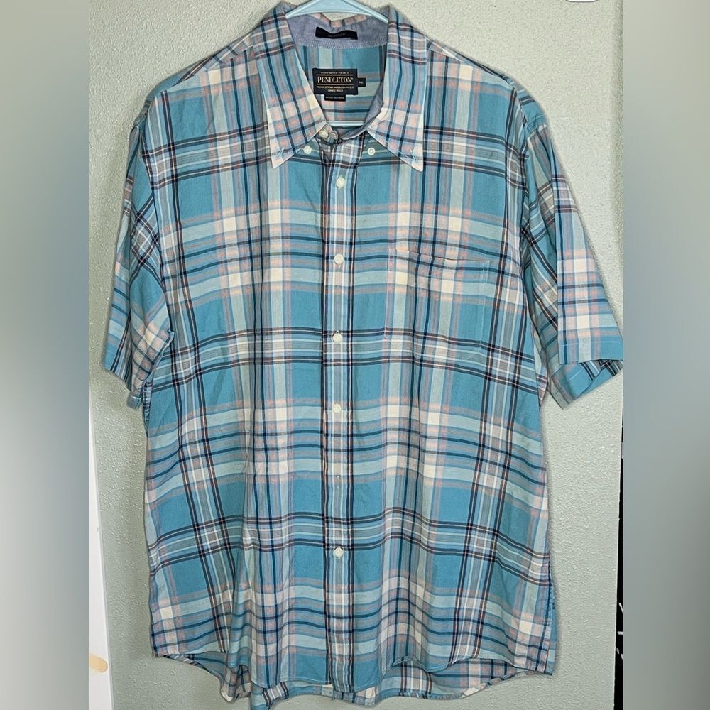 Men's Pendleton Seaside Plaid Button Down 100% Cotton Surf Shirt Size XL